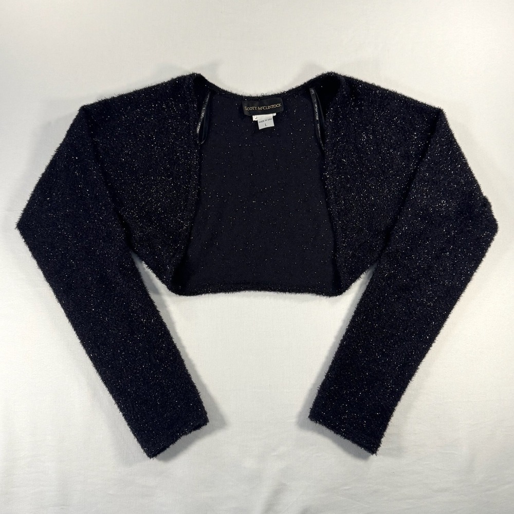 Scott McClintock Vintage Black Shimmer Fuzzy Knit Bolero Shrug Cardigan Large